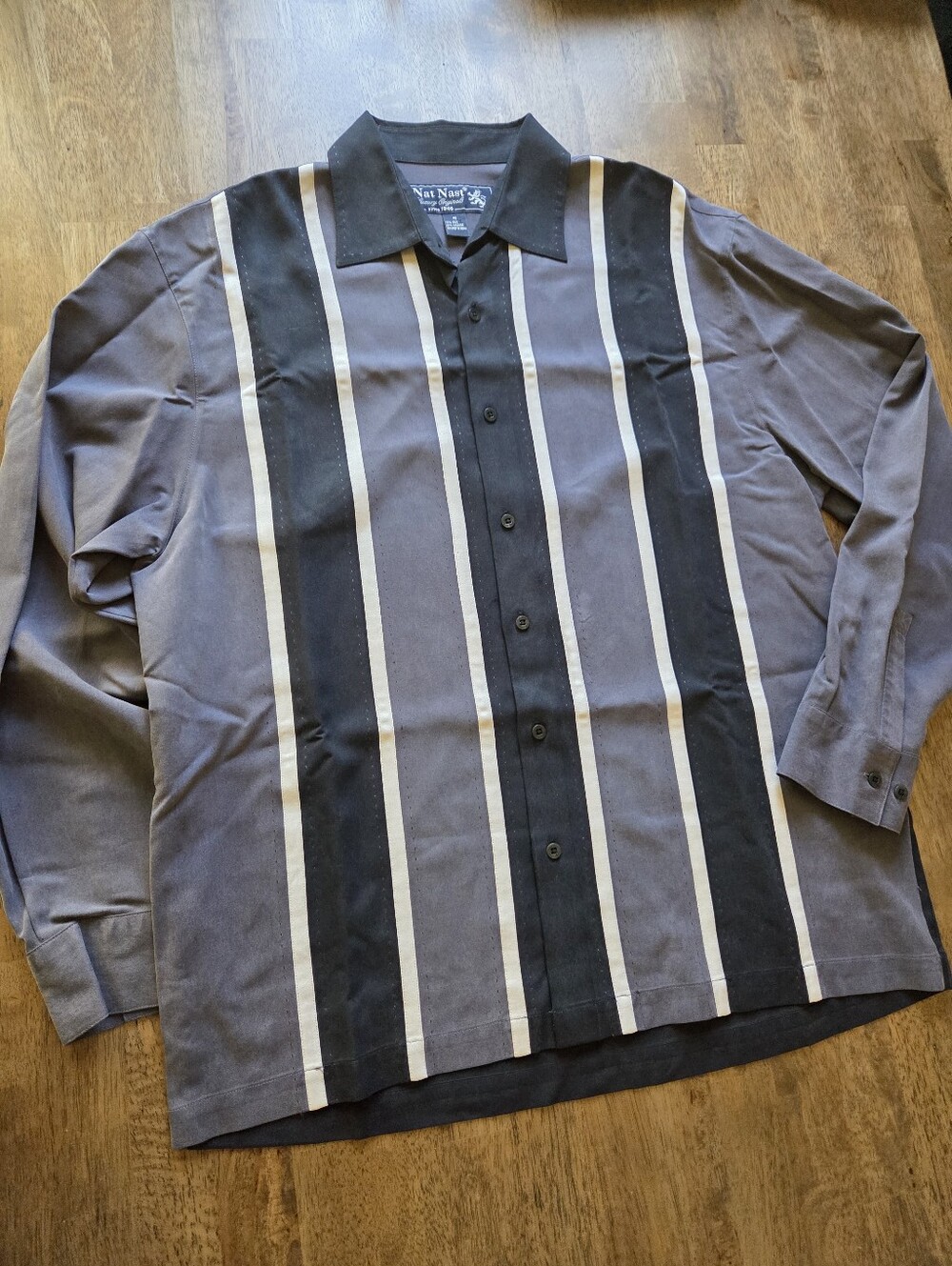 Silk Cotton Blend Nat Nast Vertical-Stripe Colorblock Button-Down